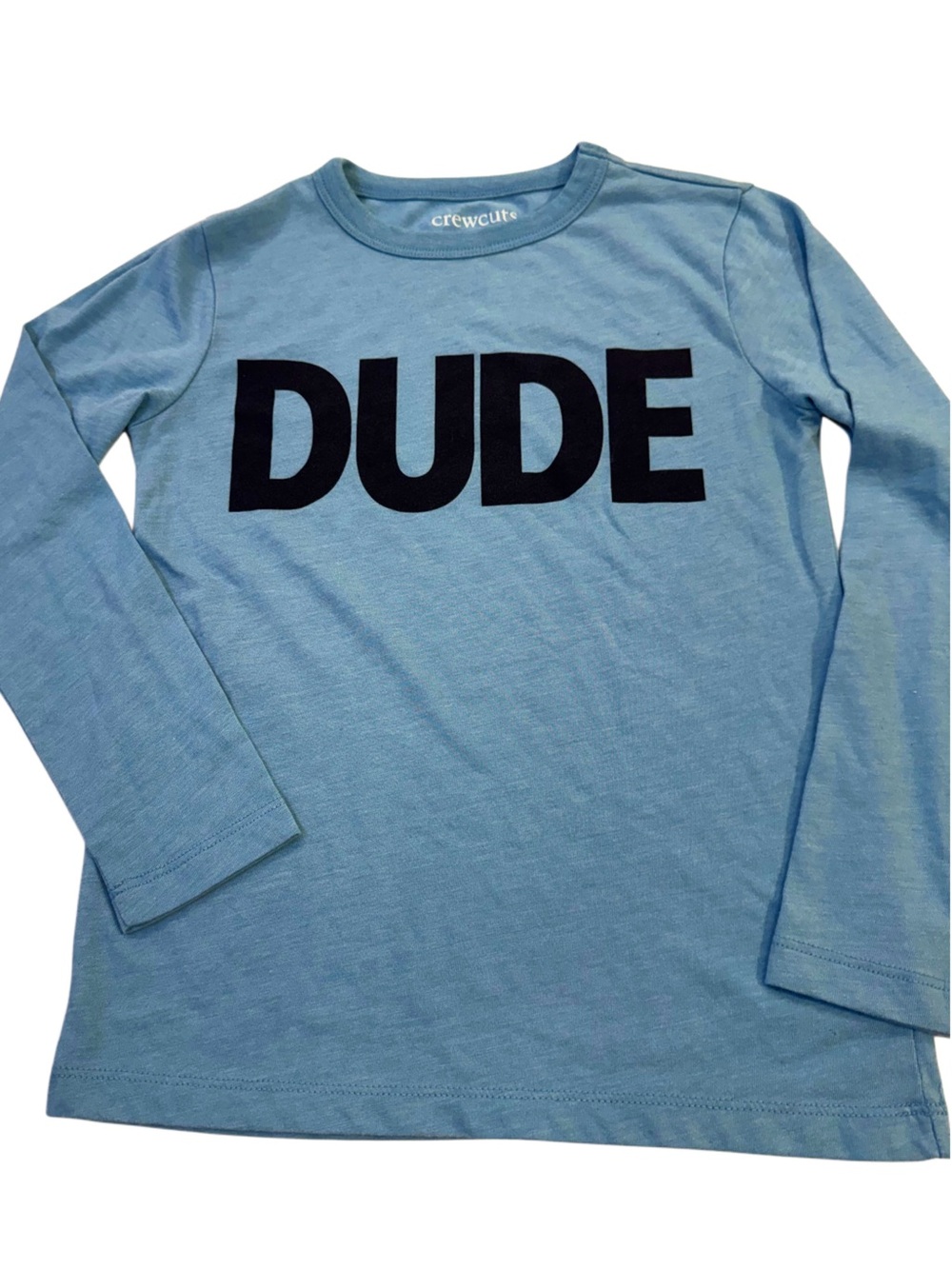 Crewcuts J Crew “DUDE” Pale Blue Long Sleeved Tee